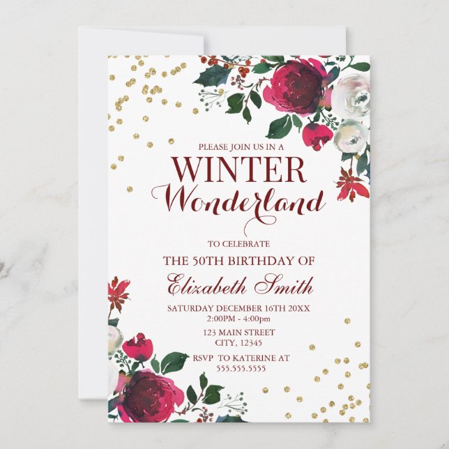 Convites Winter Wonderland White Flowers invitation (Frente)