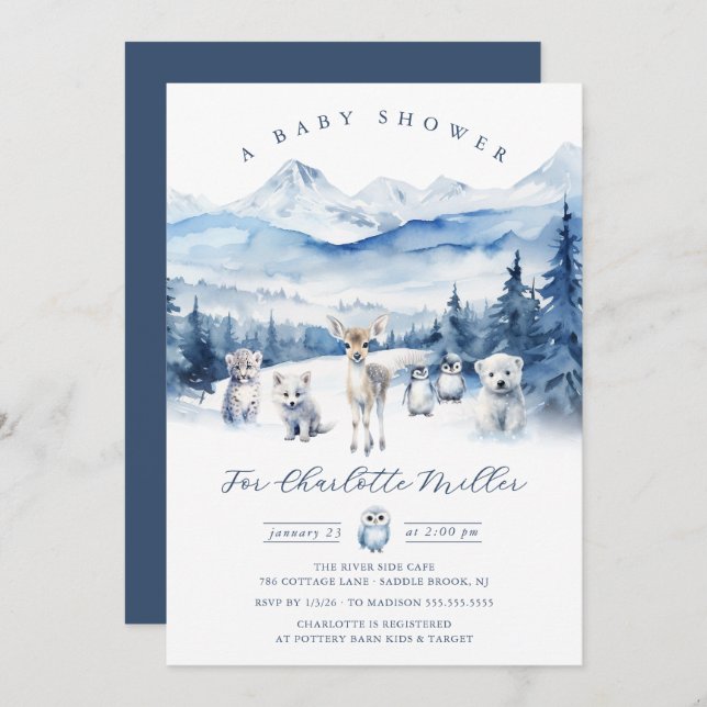Convites Winter Woodland Animal Baby Shower Invite (Frente/Verso)
