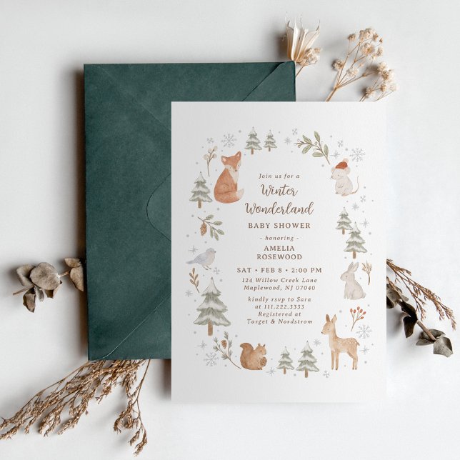 Convites Winter Woodland Animals Baby Shower (Criador carregado)