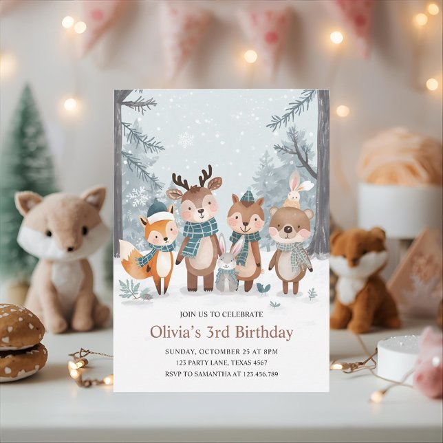 Convites Winter Woodland Animals Birthday (Criador carregado)