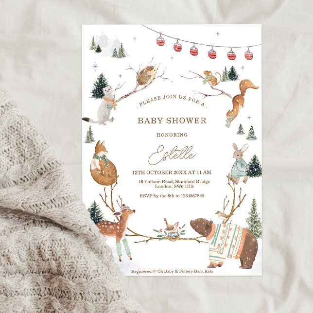 Convites Winter Woodland Animals Forest Baby Shower (Criador carregado)
