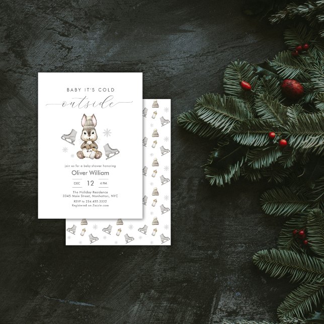 Convites Winter Woodland Bunny Ice Skate Baby Shower (Winter Woodland Bunny Ice Skate Baby Shower Invitation)