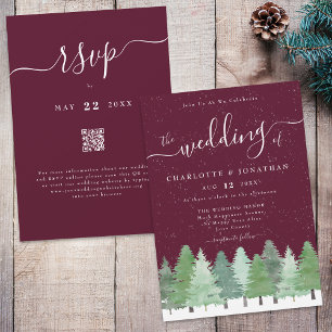 Convites Winter Woodland Forest Burgundy Wedding Código Qr