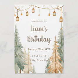 Convites Winter Woodland Photo Birthday Invitation – Pastel