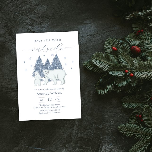 Convites Winter Woodland Polar Bear Baby Shower (Winter Woodland Polar Bear Baby Shower Invitation)