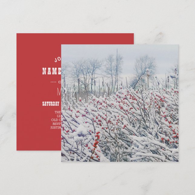 Convites winterberry e cattails (Frente/Verso)
