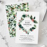 Convites Winterberry e Holly Greenery Chá de fraldas<br><div class="desc">Celebre a chegada iminente do seu pequeno com nosso encantador convite de chá de fraldas personalizável, com um design charmoso de verde variegado de aquarela, sagrado e bagas de inverno. Perfeito para chás de fraldas de inverno e natal, este convite captura lindamente a alegria e o calor da época. Personalize...</div>