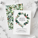 Convites Winterberry e Holly Greenery Chá de panela<br><div class="desc">Celebre a noiva a ser com nosso elegante chá de panela personalizável, lindamente adornado com verde variegado de aquarela, sagrado, e bagas de inverno. Esta design festiva é perfeita para chás de panela de inverno e Natal, acrescentando um toque de charme sazonal à sua celebração. Personalize o convite com os...</div>