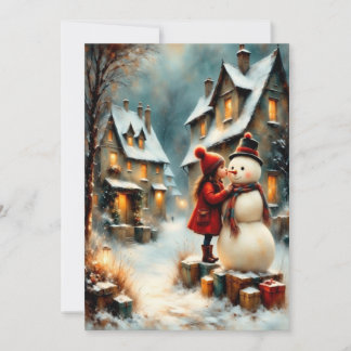 Convites Winterliche Dorfszene mit Mädchen und Schneemann