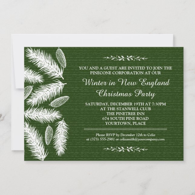 Convites Wintry Pinecone Green Corporate Holiday Party (Frente)