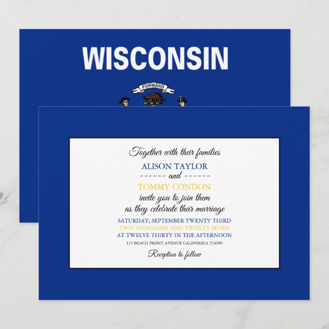 Convites Wisconsinite Flag, Flag of Wisconsin Wedding (Frente/Verso)