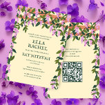 Convites Wisteria Custom B'nai Bat Bar Mitzvah QR Code<br><div class="desc">Cartão perfeito para anunciar um morcego mitzvah, bar mitzvah ou outra celebração judaica! Mão fez arte para você! TOTALMENTE PERSONALIZÁVEL! Clique em "Personalizar" acima para editar o texto e adicionar seu link ao código QR. Clique em "editar usando a ferramenta design" para ajustar as fontes, as cores e os posicionamentos...</div>