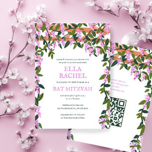 Convites Wisteria Custom B'nai Bat Bar Mitzvah QR Code Girl
