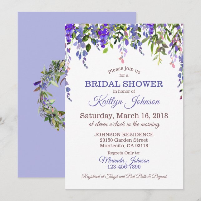 Convites Wisteria Floral Modern Wedding (Frente/Verso)
