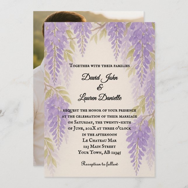 Convites Wisteria Lane Photo Wedding Invitation (Frente/Verso)