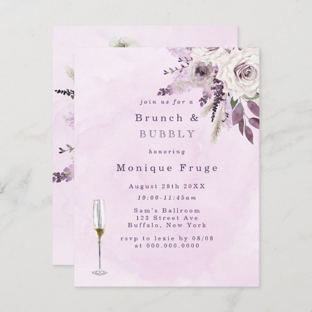 Convites Wisteria Lavanda Brunch & Bubble Invites (Frente/Verso)