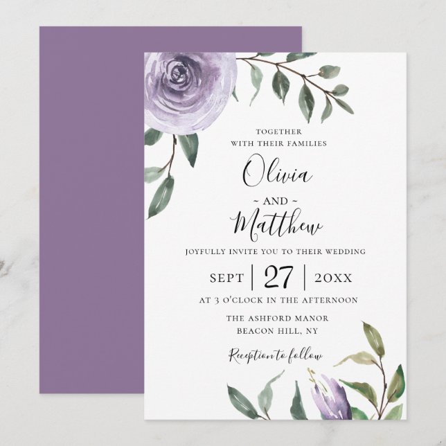 Convites Wisteria Purple Botanical Weditation (Frente/Verso)