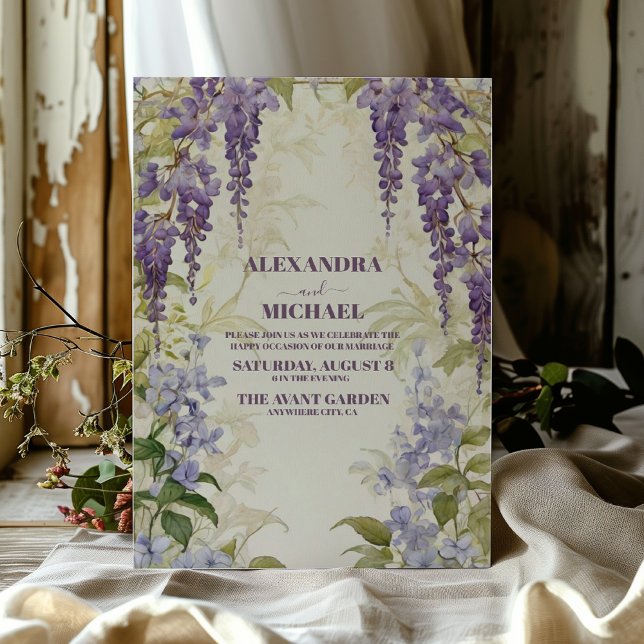 Convites Wisteria Purple Floral Wedding (Criador carregado)