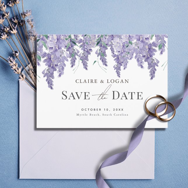 Convites Wisteria Purple Watercolor Casamento Salva a Data (Criador carregado)