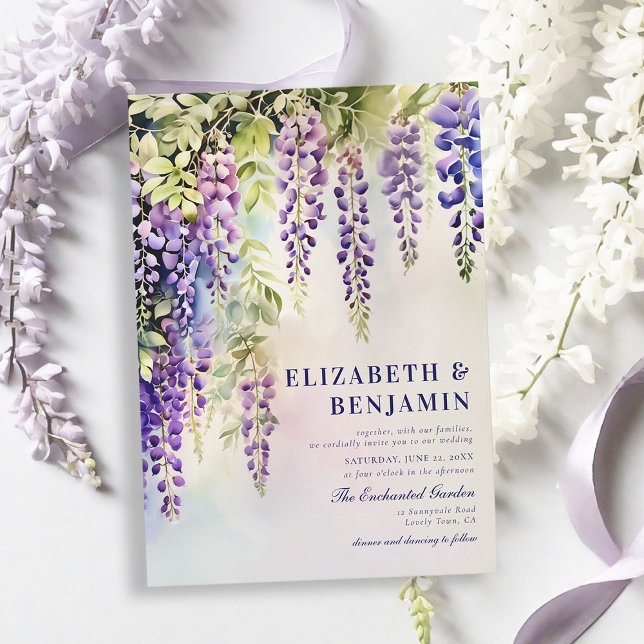 Convites Wisteria Romantic Garden Party Elegant Weding (wisteria garden party wedding invitation romantic elegant modern formal trendy classy watercolor )