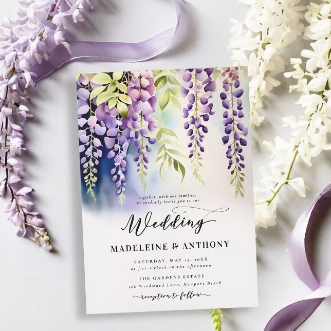 Convites Wisteria Romantic Garden Party Purple Boho Wedding (wisteria garden party wedding invitation romantic elegant modern formal watercolor floral classy)