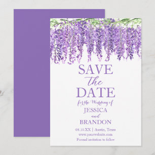 Convites Wisteria Salva a Data Violeta Floral Roxa