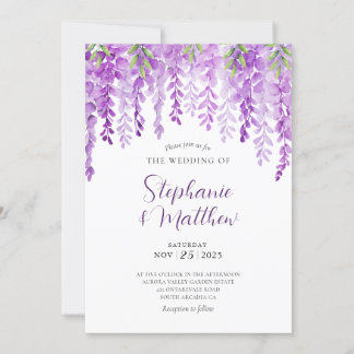 Convites Wisteria Watercolor Casamento Botânico Púrpura