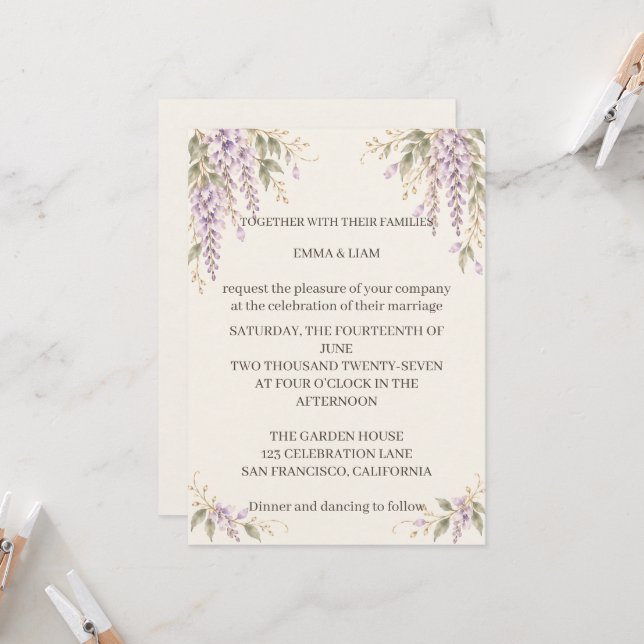 Convites Wisteria Wedding Invitation (Frente/Verso In Situ)