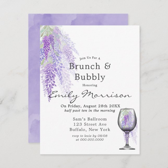 Convites Wisteria Wine Glass Brunch & Bubble Invent (Frente/Verso)