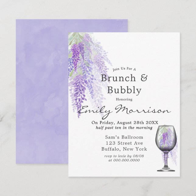Convites Wisteria Wine Glass Brunch & Bubble Invent (Frente/Verso)