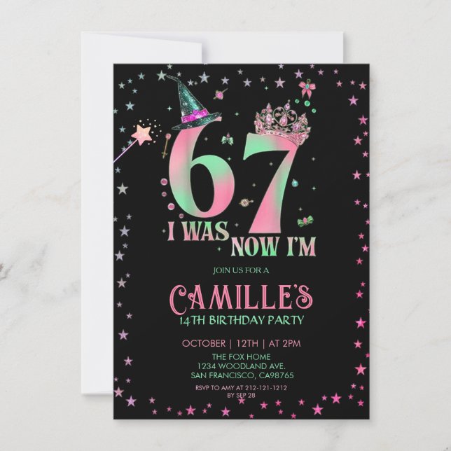 Convites  Witch Birthday I Was 6 Now I'm 7 (Frente)