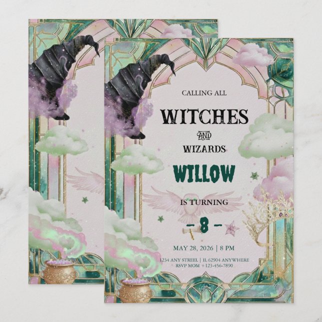 Convites Witch Musical Birthday Invitation Magical Canva (Frente/Verso)