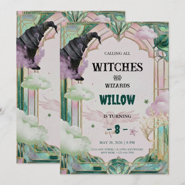 Convites Witch Musical Birthday Invitation Magical Canva (Frente/Verso)