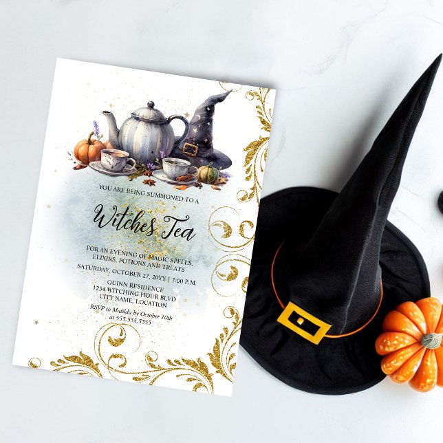 Convites Witches Tea (Invite your witch friends to a fun witches tea with this elegant invitation.)
