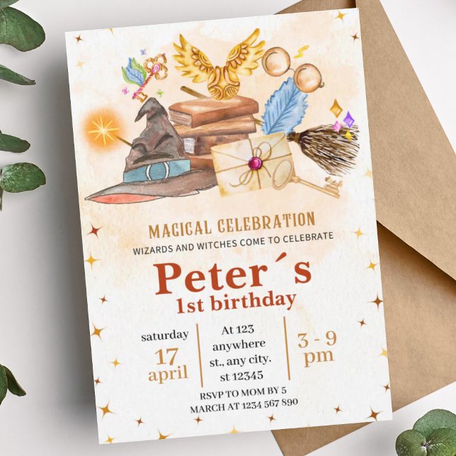 Convites Wizard Magical Kids Birthday Party Invitation (Criador carregado)