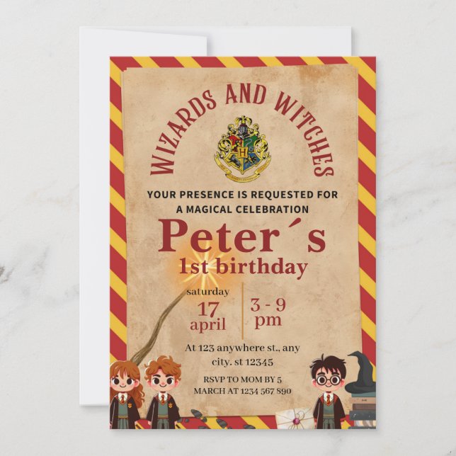 Convites Wizard Magical Kids Birthday Party Invite (Frente)