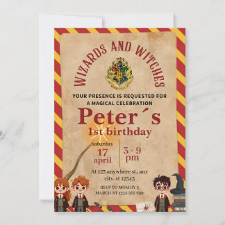 Convites Wizard Magical Kids Birthday Party Invite