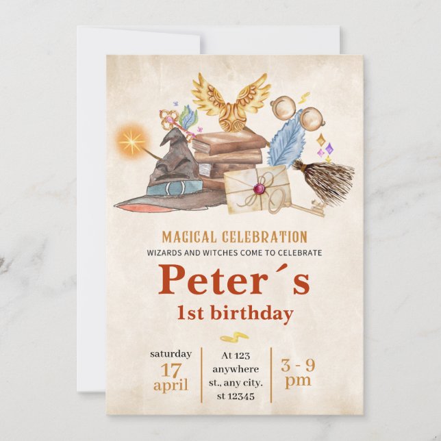 Convites Wizard School Themed Birthday Party Invitation (Frente)