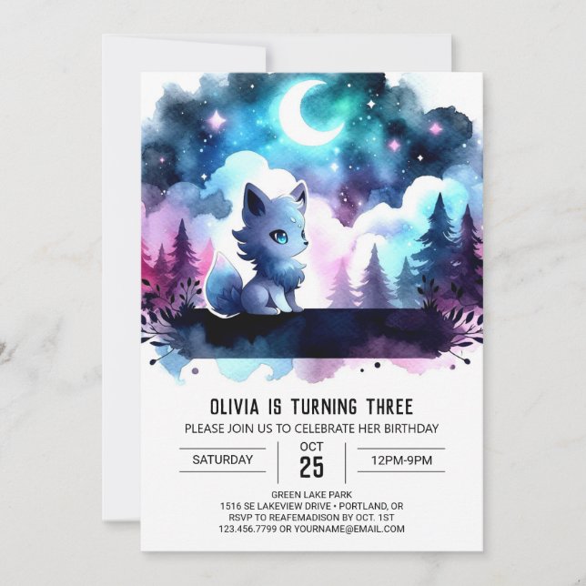 Convites Wolf Birthday da fantasia digital (Frente)