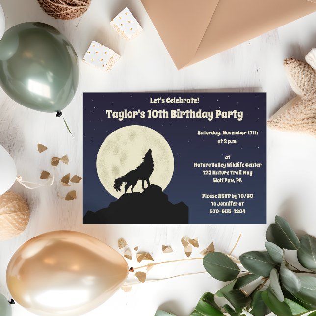 Convites Wolf Howling no Moon Midnight Blue Party (Criador carregado)