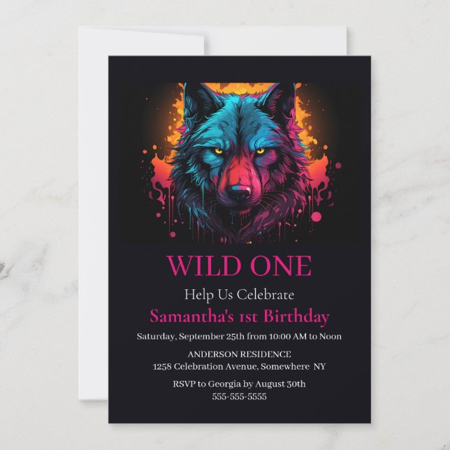 Convites Wolf Wild One Birthday (Frente)