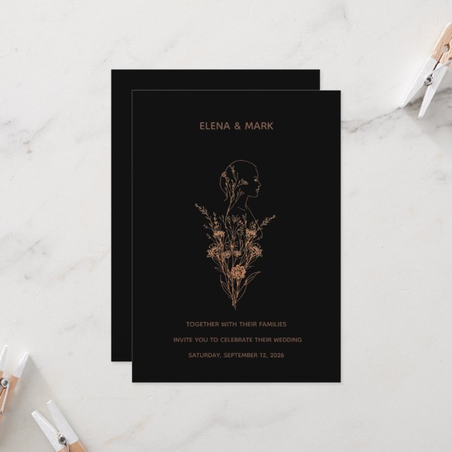 Convites Woman Silhouette Wedding Invitation (Frente/Verso In Situ)