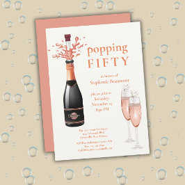 Convites Woman's Funny Popping Champagne 50th Birthday