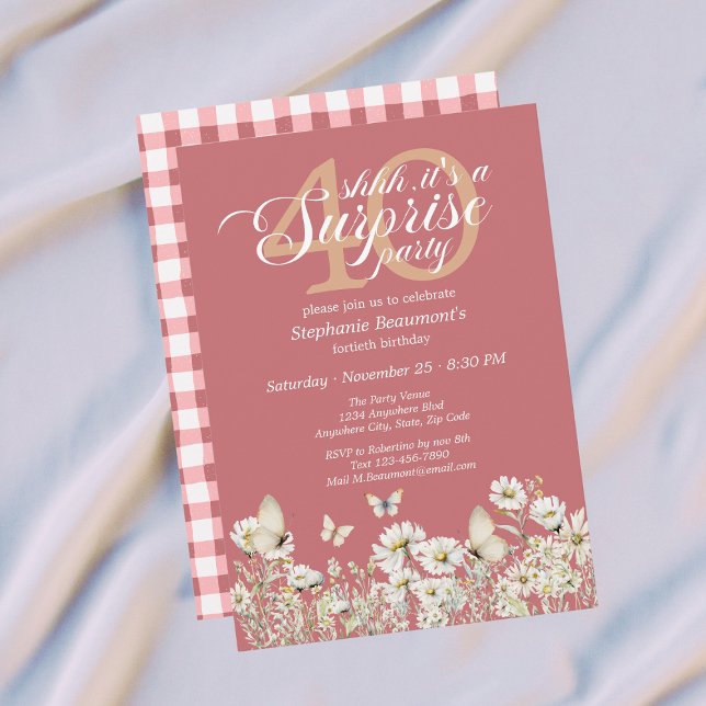 Convites Woman's White Wildflower Surprise 40th Birthday (Criador carregado)