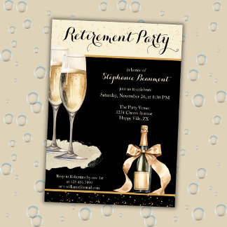 Convites Women's Elegant Black Champagne Retirement Party