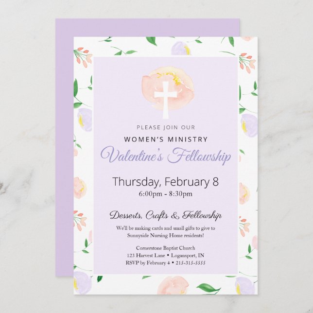 Convites Women's Ministry Valentine's Fellowship Invitation (Frente/Verso)