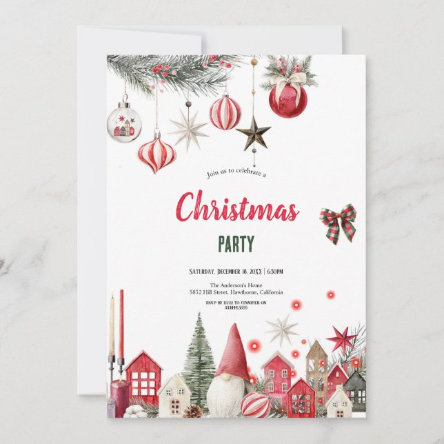 CONVITES WONDERFUL RED AND GREEN CHRISTMAS PARTY INVITATION (Frente)
