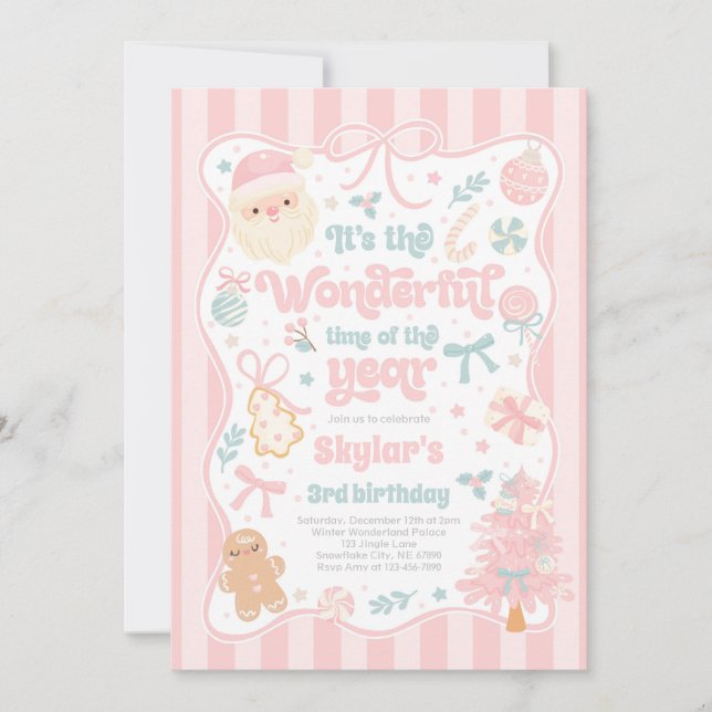 Convites Wonderful Time Of The Year Christmas Bow Birthday (Frente)