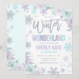 Convites Wonderland Birthday Silver Purple Snowflake