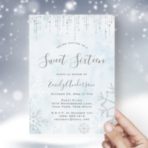 Convites Wonderland Blue Silver Snow Ice Sweet 16
